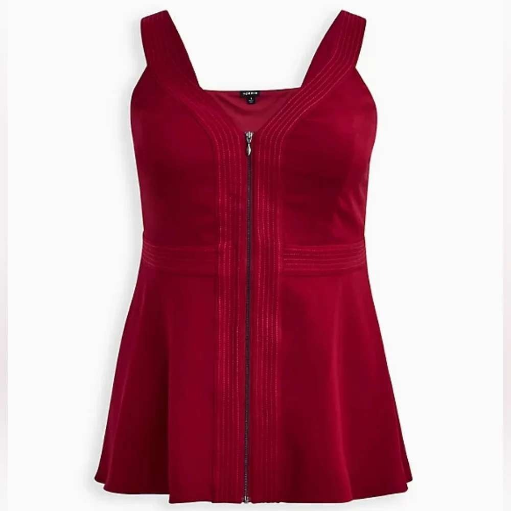 Torrid Womens Plus Size 2 Dark Red Zip Front Sleeveless Peplum Top Crepe 2X